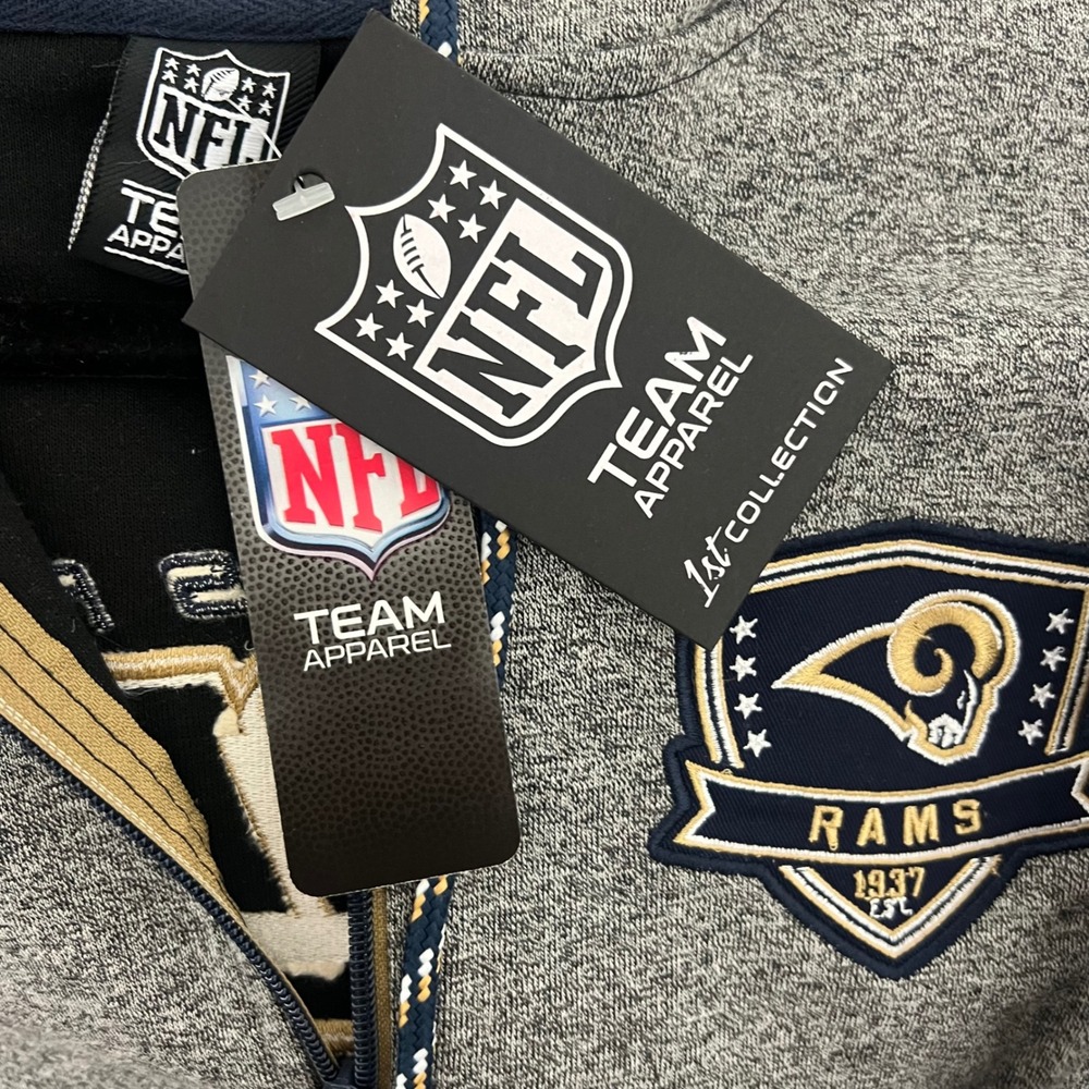 NFL Team Apparel NWT Los Angeles Rams Full Zip Hoodie Grey Navy Blue.Mens Medium - Picture 8 of 10